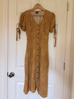 Universal Thread Mustard Floral Button-Front Midi Dress